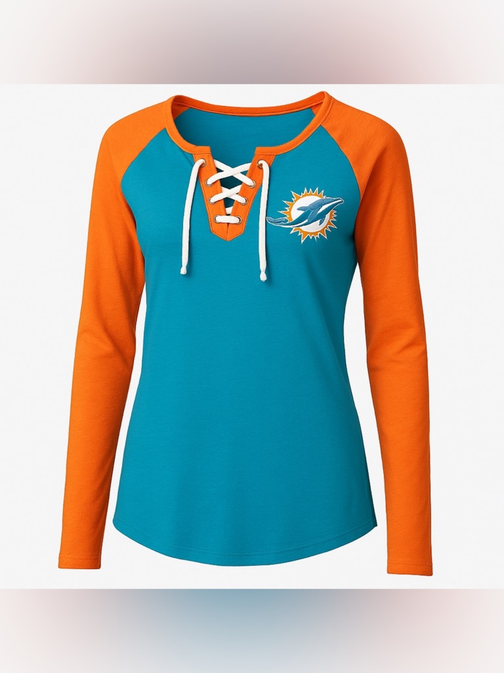 NWT [NFL] Miami Dolphins Lace-Up Long Sleeved T-Shirts, Multiple Women's Sz S-XL - Picture 2 of 12